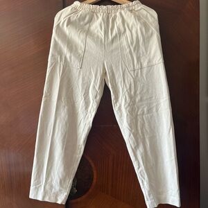 Women Casual Elastic-Waist Cream Pants